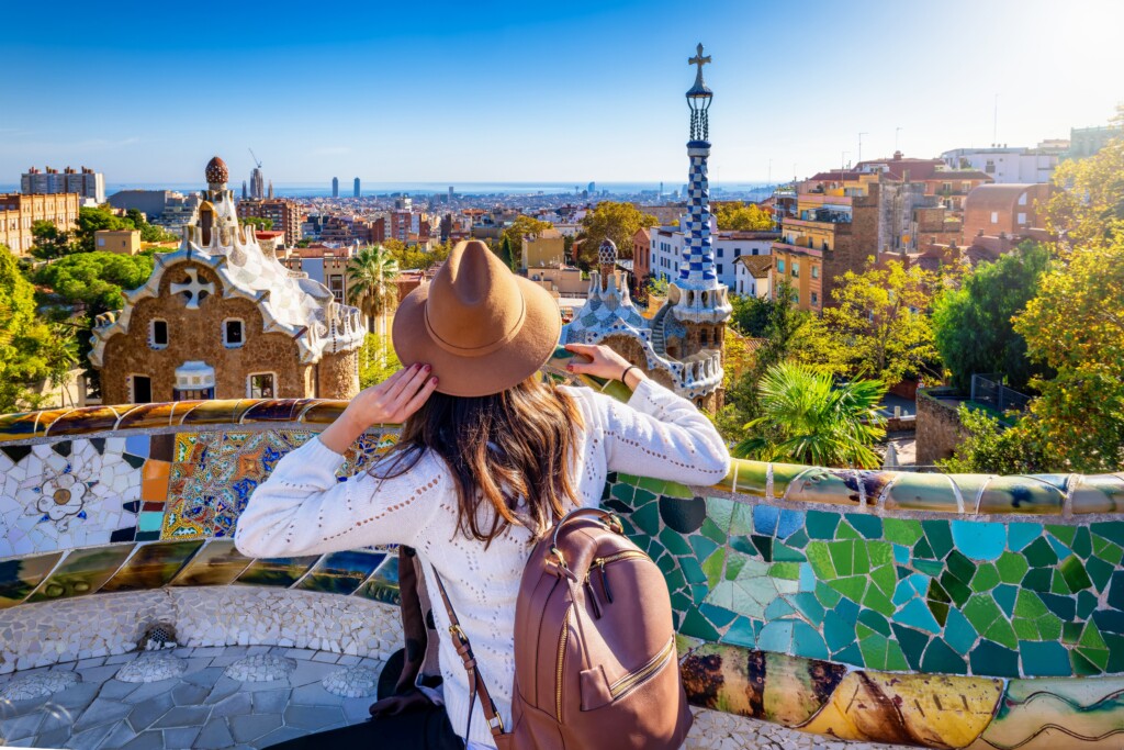 Barcelona - A tourist woman enjoys the view of the popular Park Güell (28)